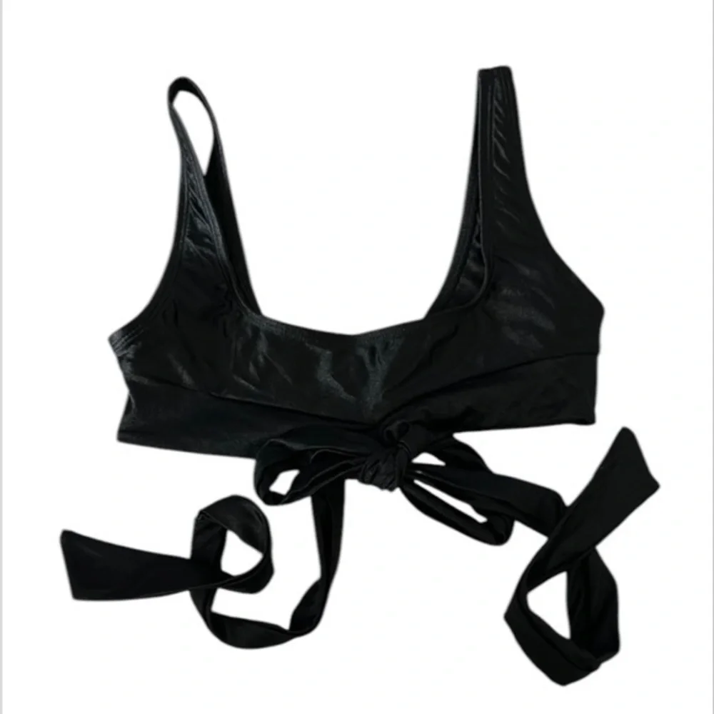 Ris-K Dippin' Daisy's Black wrap tie bikini top size S swim swimsuit
